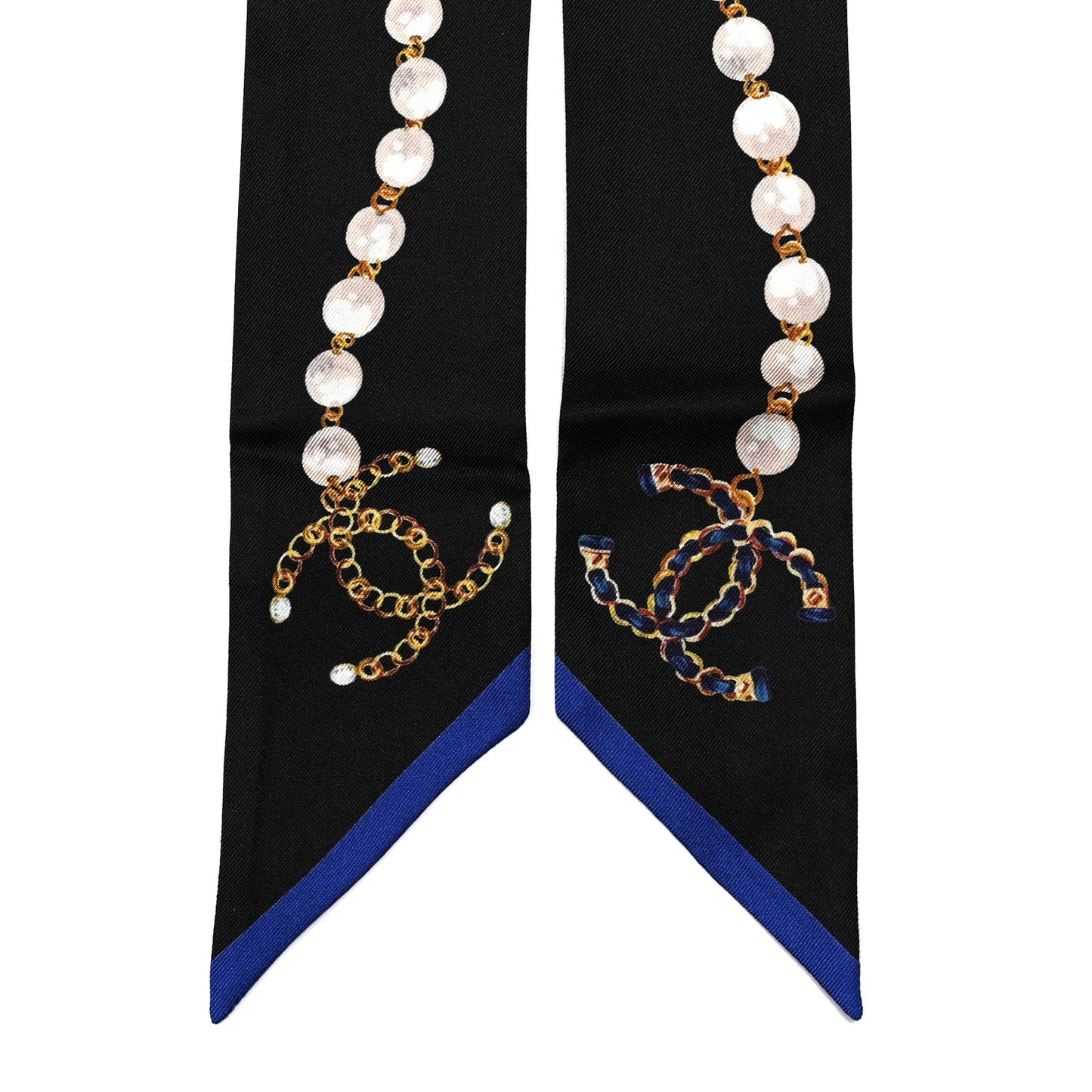 Silk Pearl CC Chain Slim Bandeau Scarf Dark Grey Blue Ecru