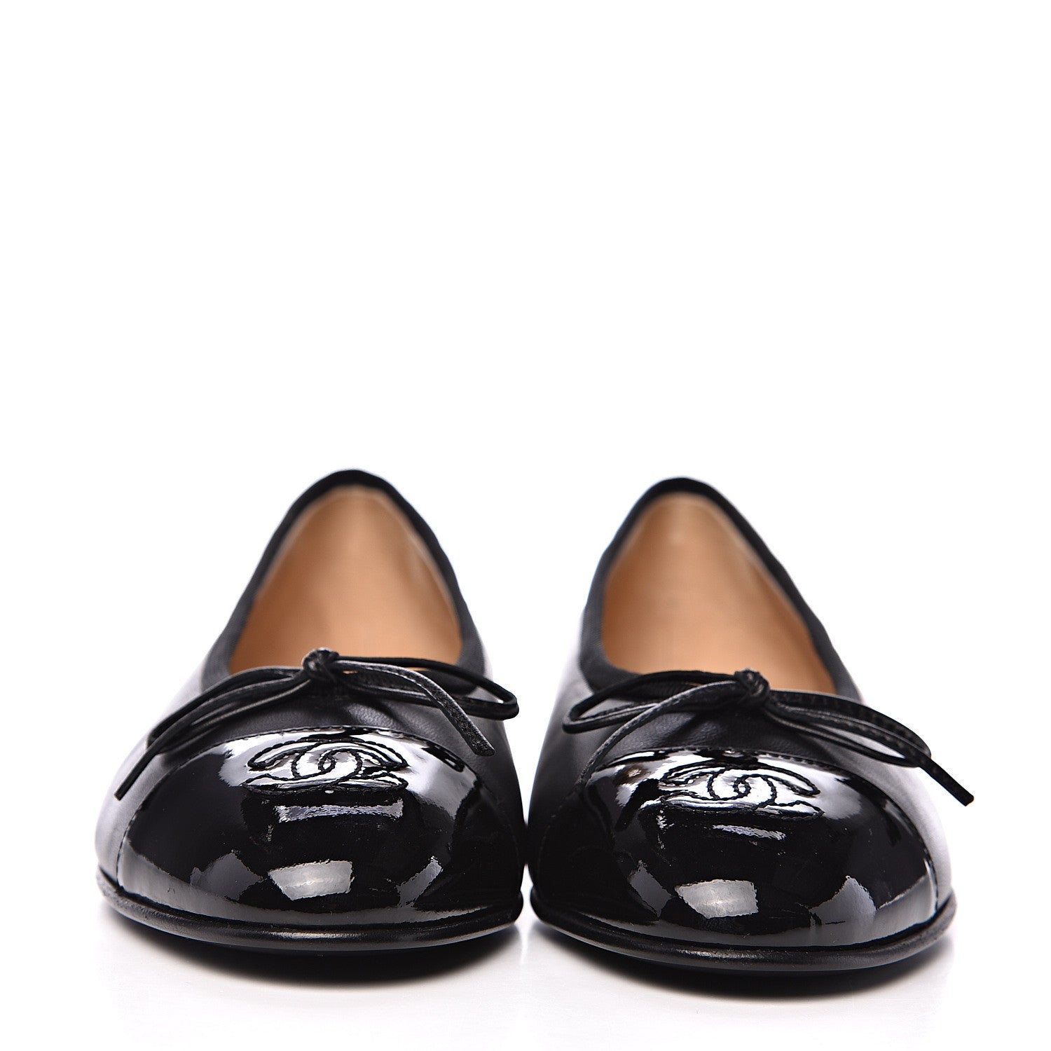Chanel Lambskin Patent Cap Toe Ballerina Flats 37 Black 2 of 9