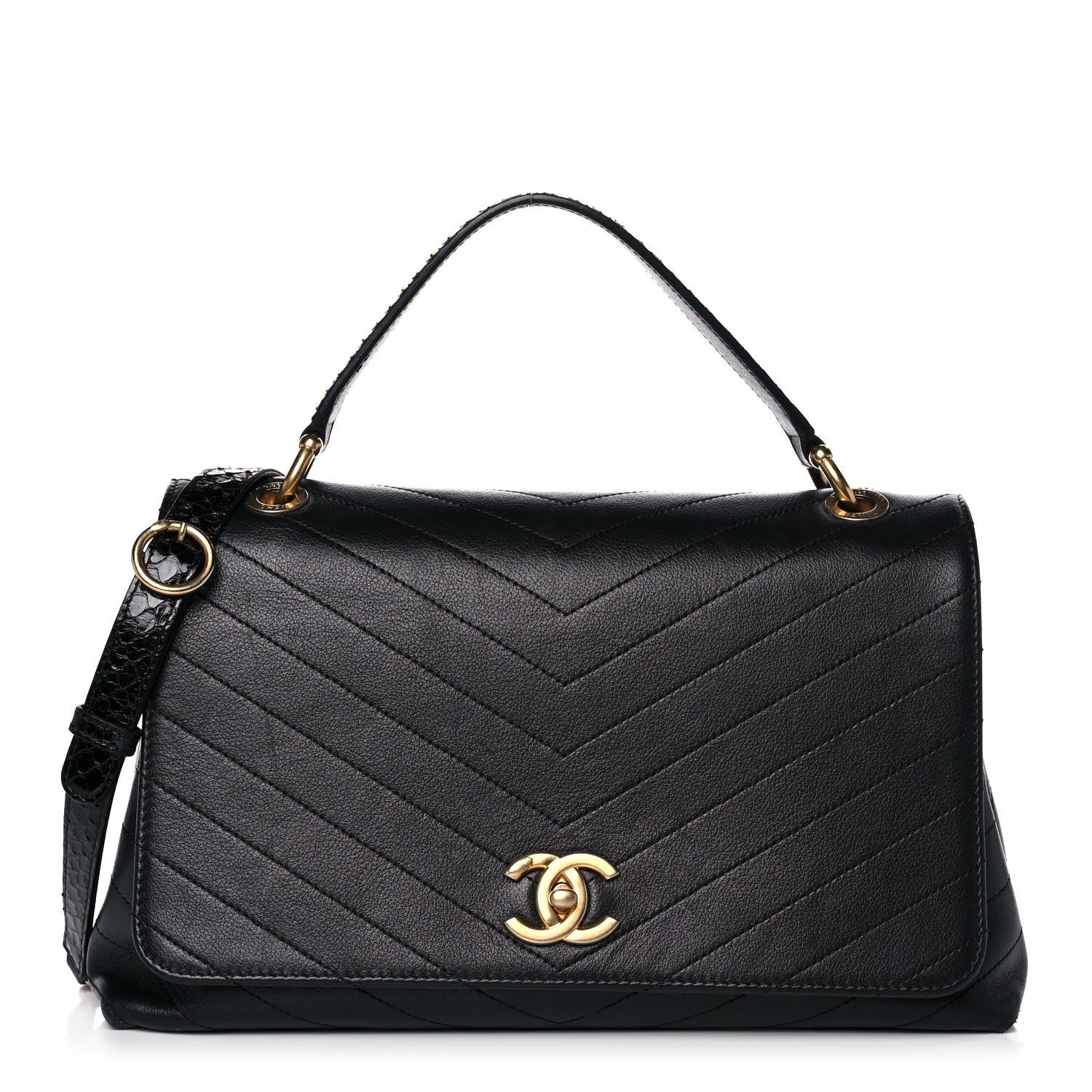 Chanel Grained Calfskin Chevron Stitched Medium Chic Top Handle Flap Black 1 of 13