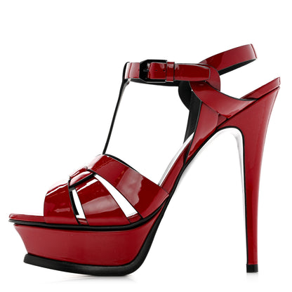 Saint Laurent Patent Calfskin Tribute 105 Platform Sandals 35.5 Hot Red 1 of 8