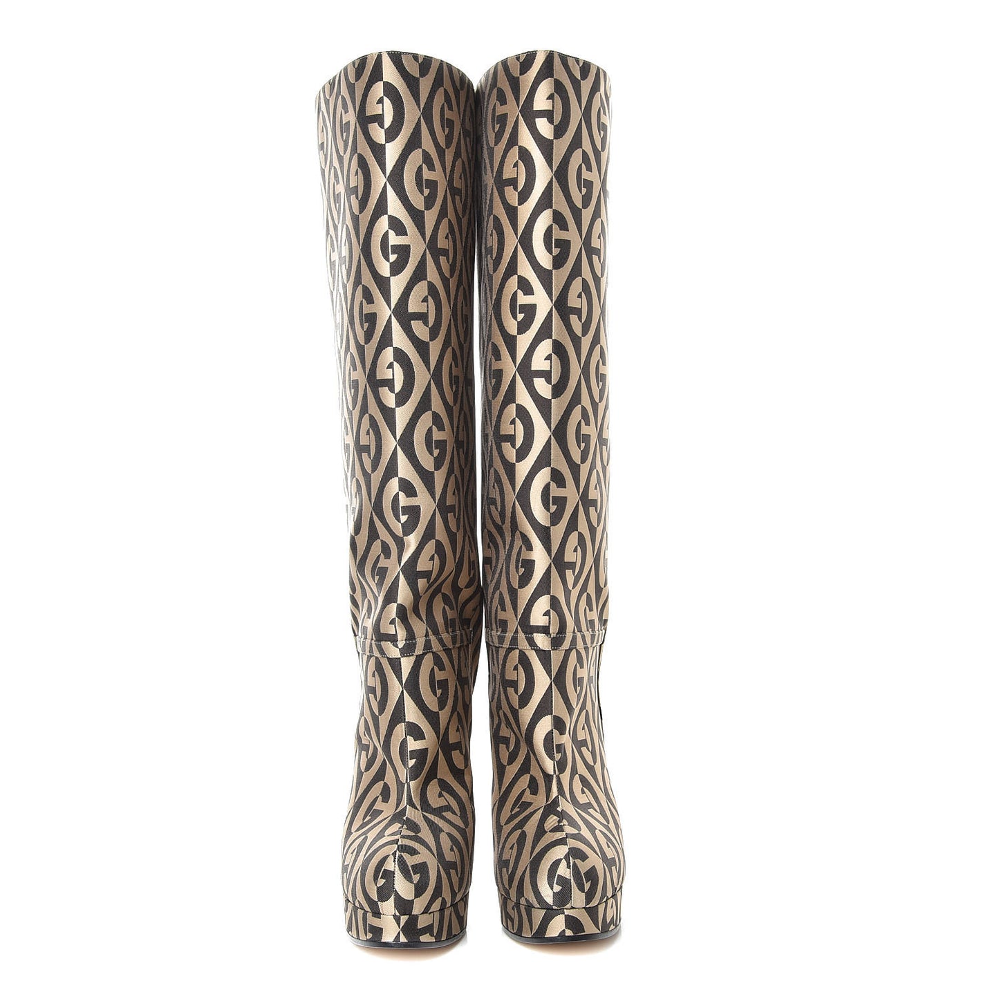 Fabric G Rhombus Print Platform Boots 39 Beige Cocoa