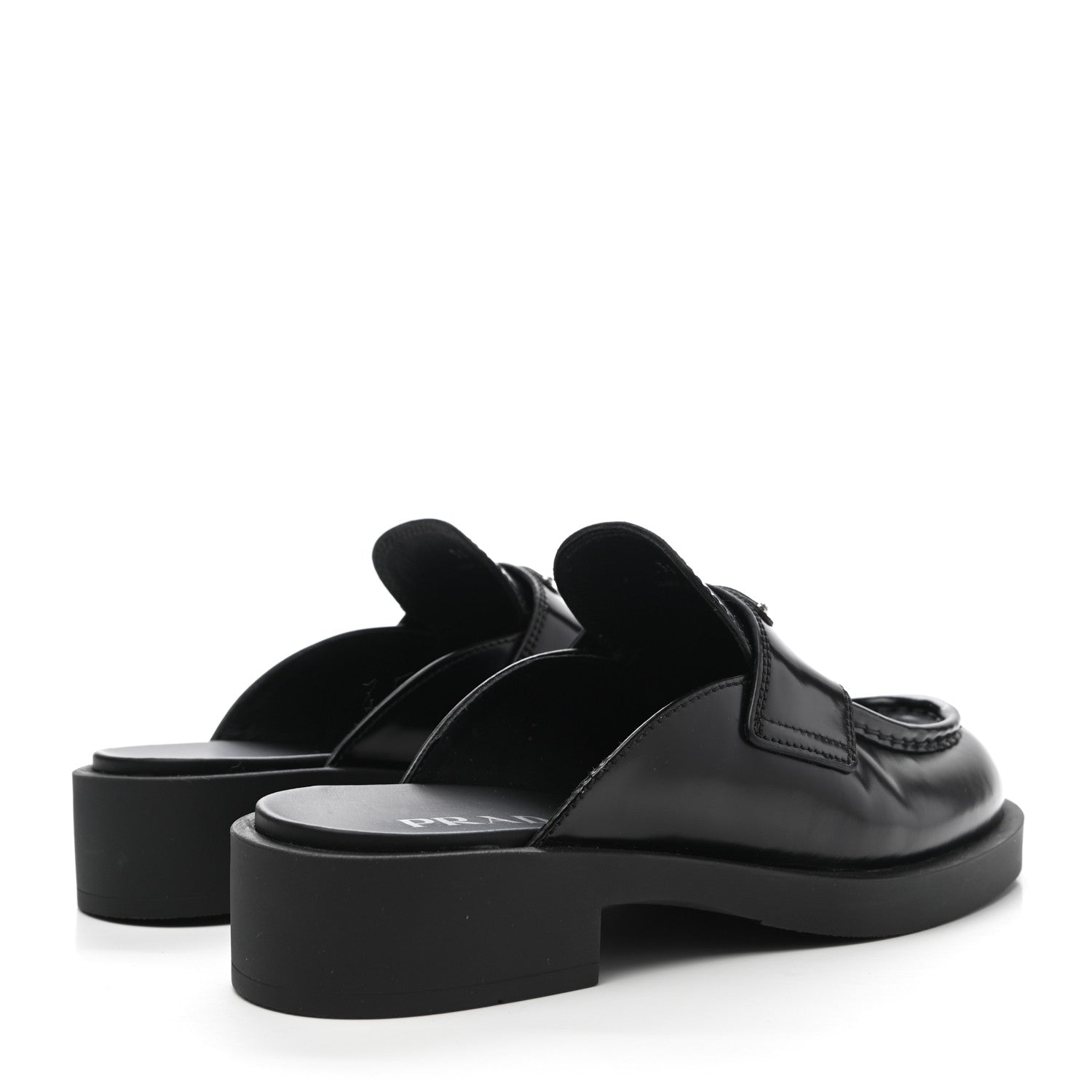 Prada Spazzolato Triangle 40mm Loafer Mules 38 Black 4 of 10