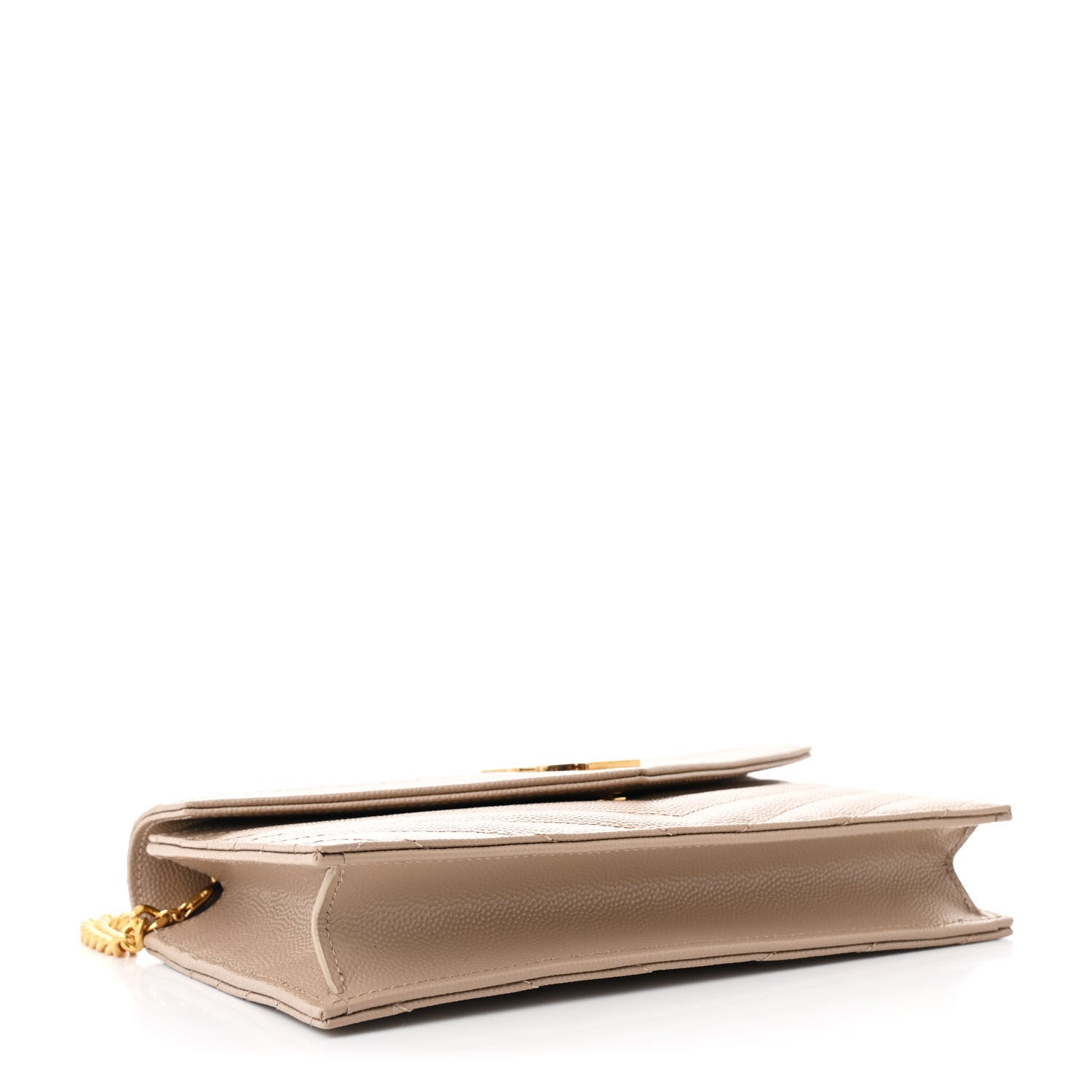 Saint Laurent Grain De Poudre Matelasse Chevron Monogram Envelope Chain Wallet Dark Beige 4 of 11