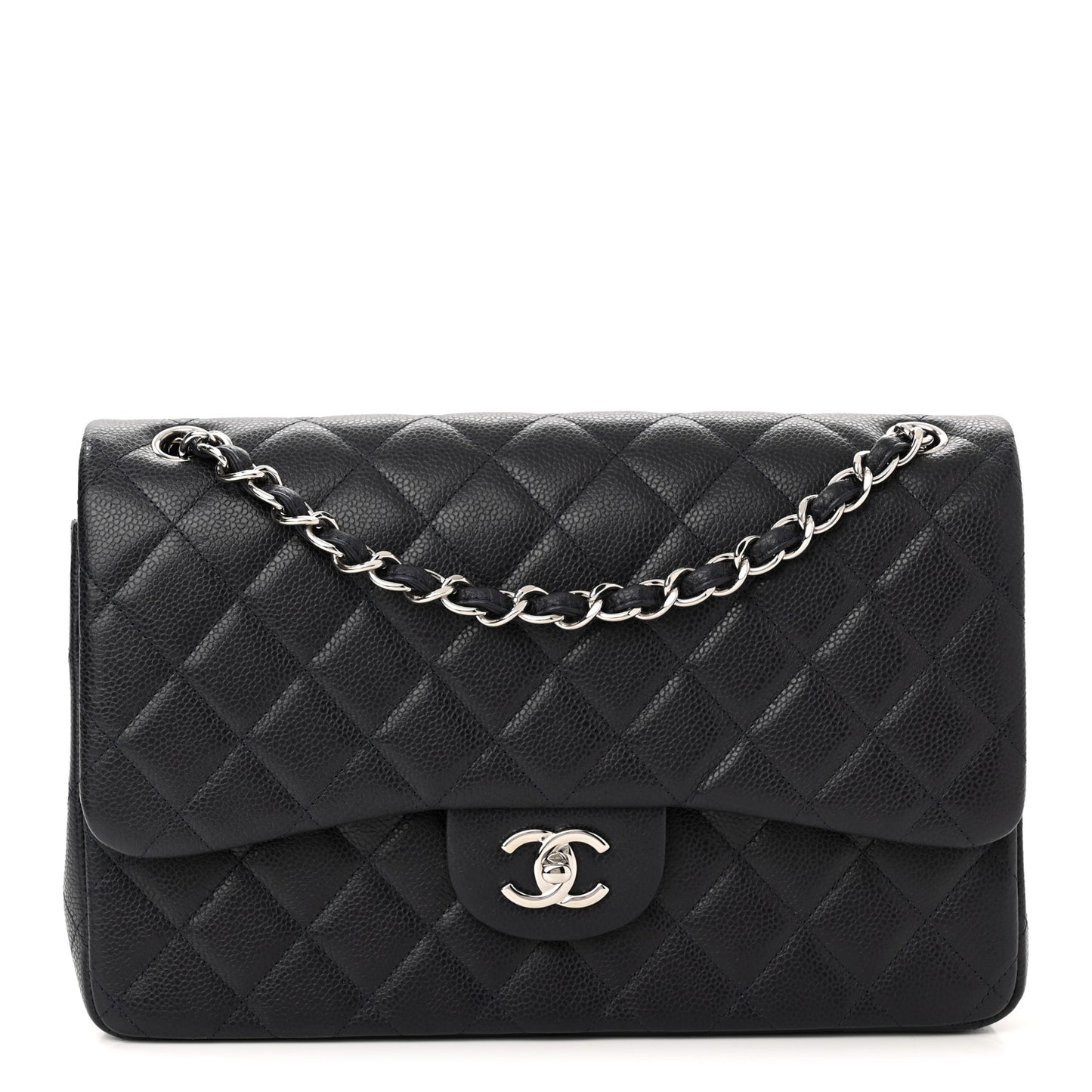Caviar Quilted Jumbo Double Flap Navy Blue