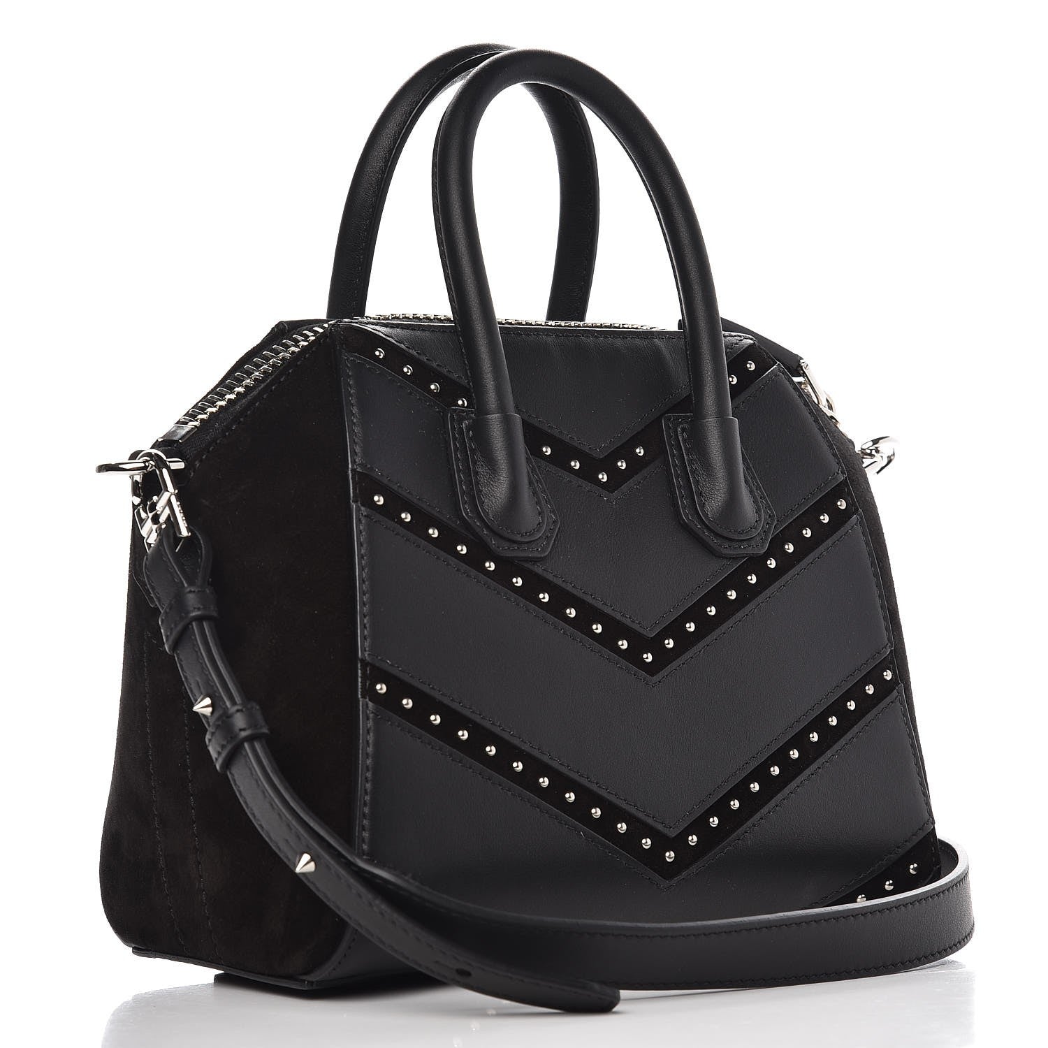 Givenchy Calfskin Suede Mini Studded Chevron Antigona Black 3 of 7