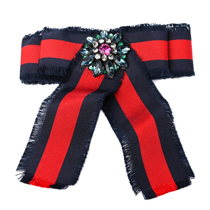 Gucci Grosgrain Web Crystal Bow Brooch Blue Red 1 of 4