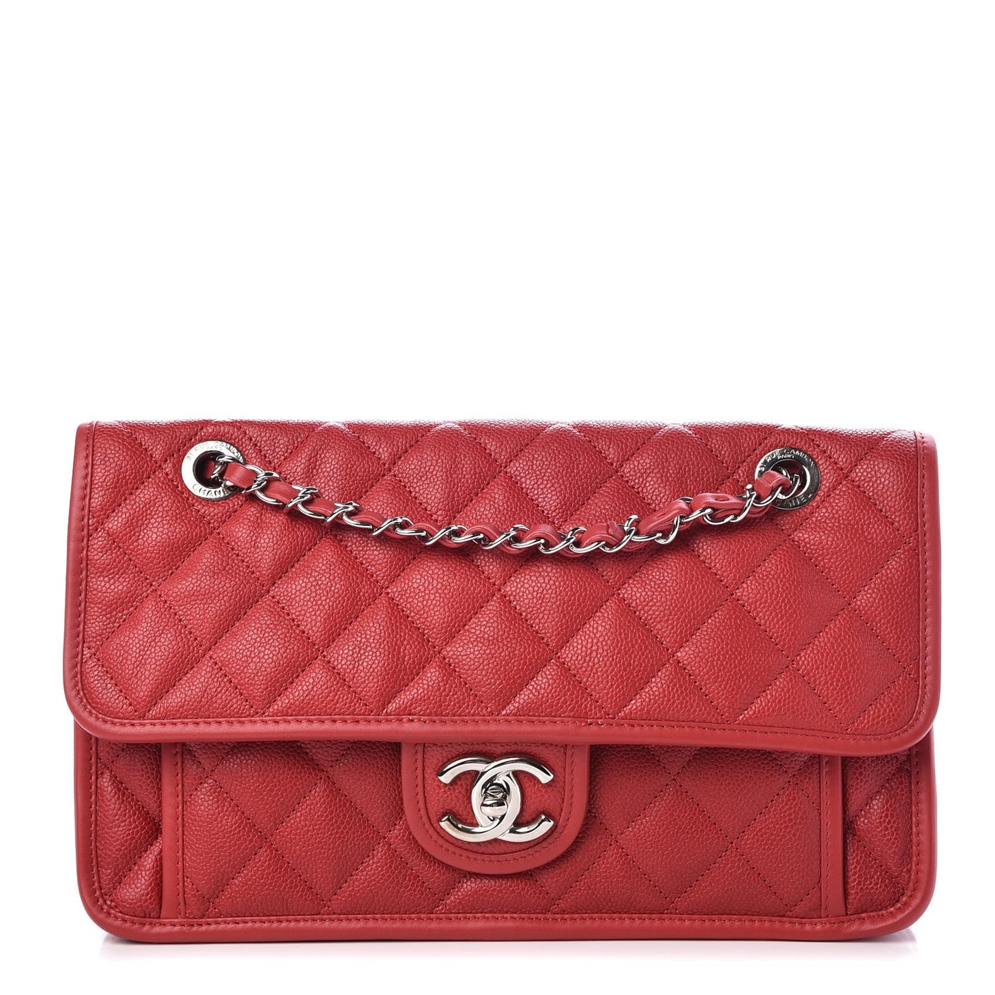 Caviar Quilted Medium French Riviera Flap Red
