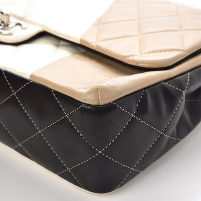 Chanel Lambskin Quilted Colorblock Jumbo Double Flap Black White Beige 14 of 18