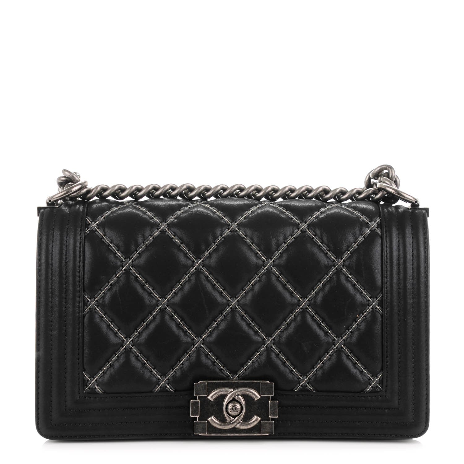 Chanel Iridescent Calfskin Embellished Double Stitch Medium Boy Flap Black 1 of 7