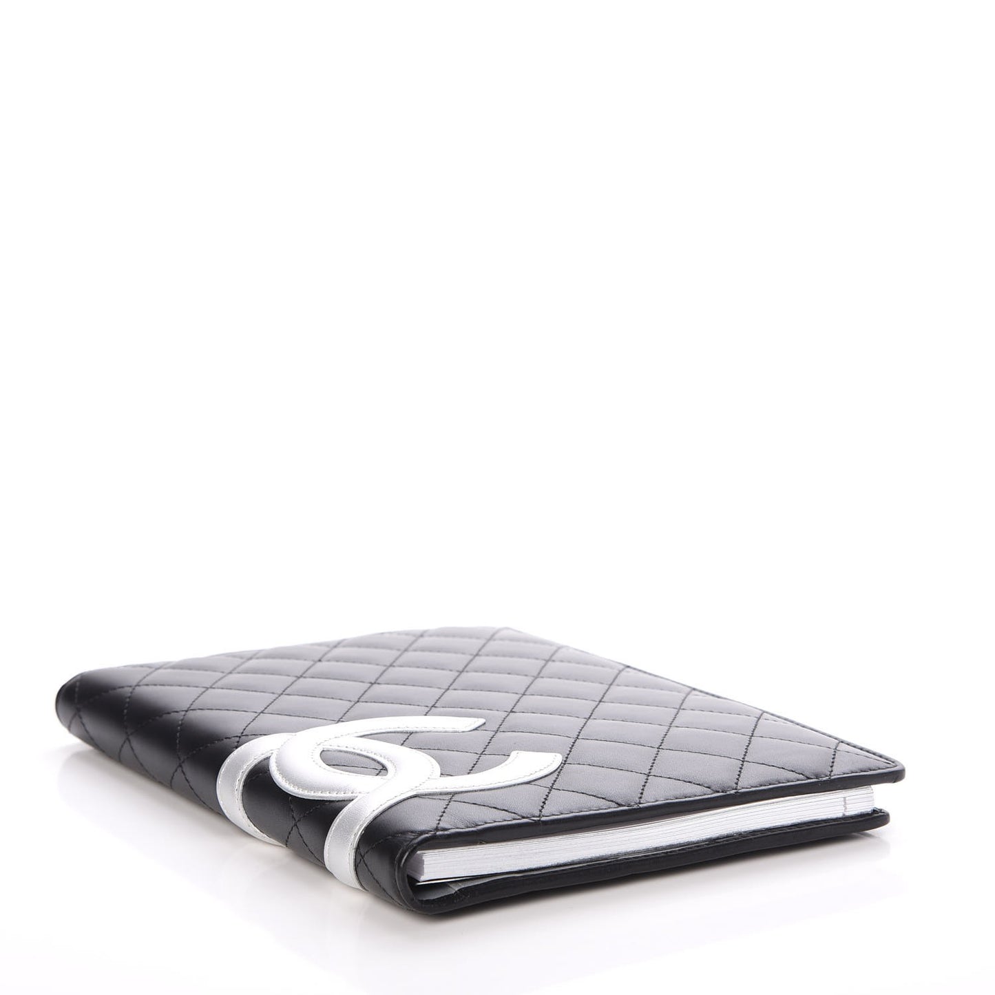 Calfskin Quilted Large Cambon Agenda Planner Black Silver