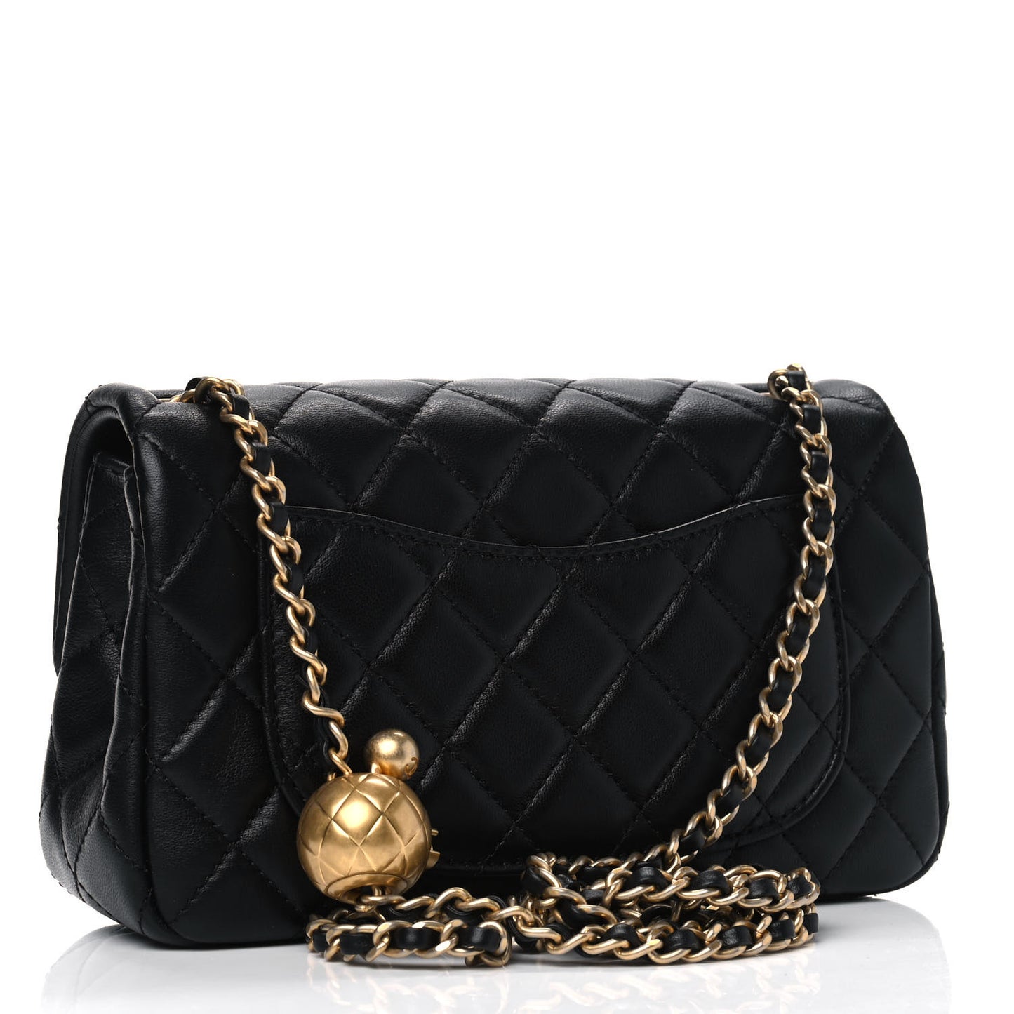 Lambskin Quilted Mini Rectangular Pearl Crush Flap Black