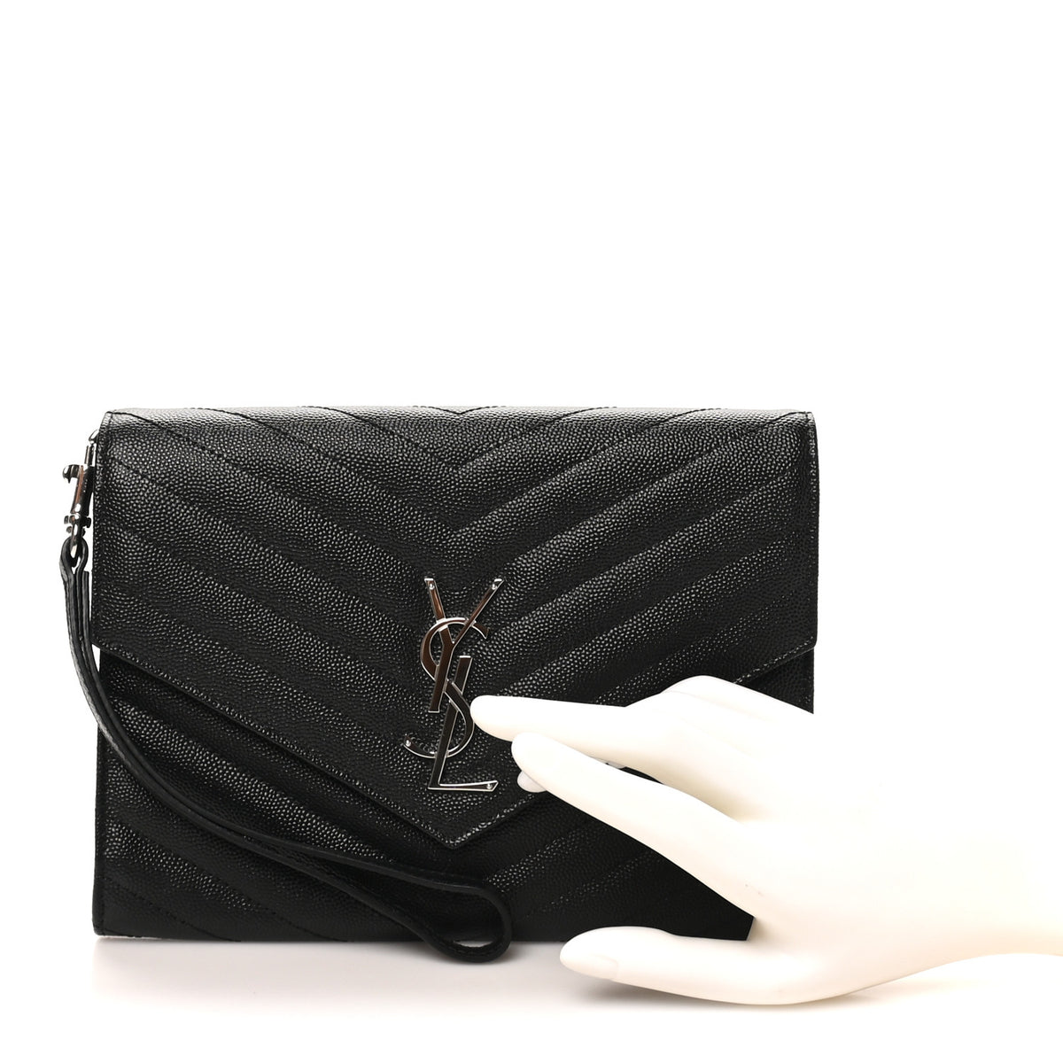 Grain De Poudre Matelasse Chevron Monogram Envelope Clutch Black