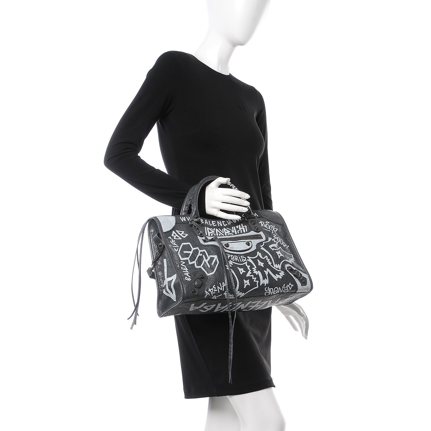 Balenciaga Agneau Arena Graffiti All Over Classic Hardware City Gris Fossile White 2 of 8
