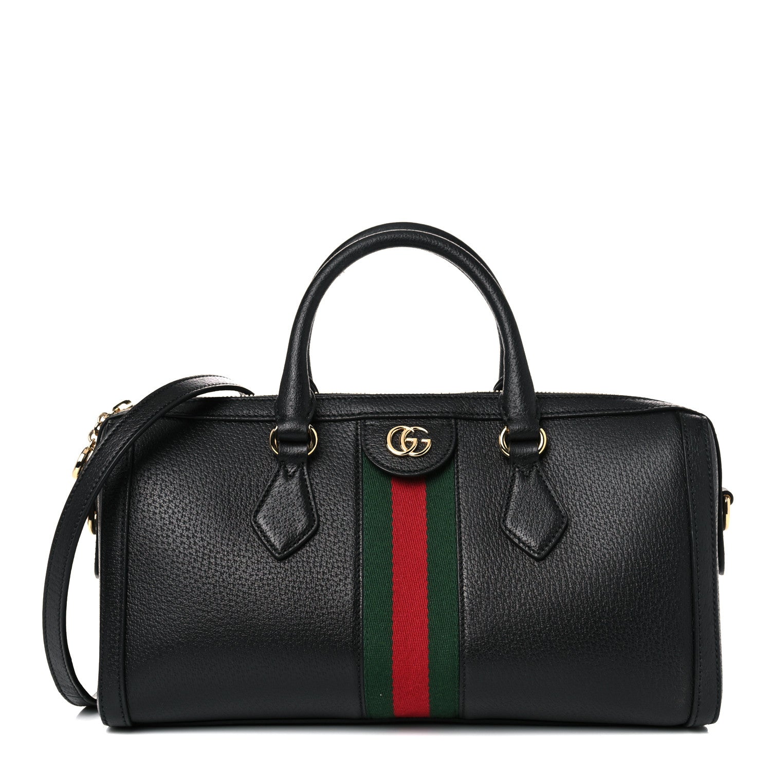 Gucci Textured Dollar Calfskin Web Medium Ophidia Boston Black 1 of 16