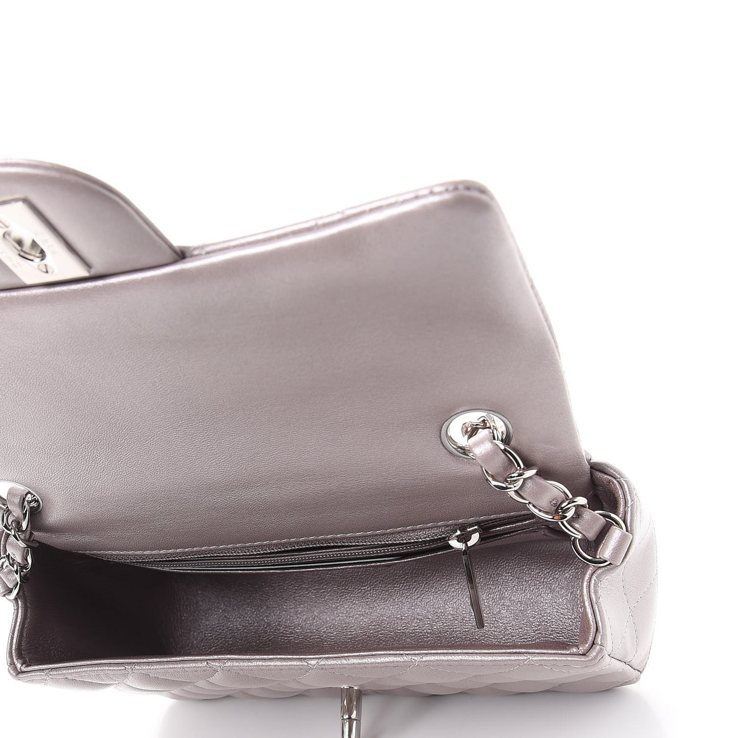Metallic Lambskin Quilted Mini Rectangular Flap Silver
