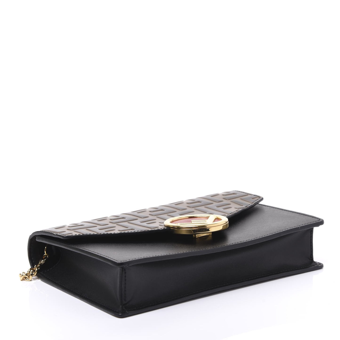Vitello Liberty F is Fendi Bi-Color FF 1974 Embossed Medium Envelope Wallet On Chain Black Maya