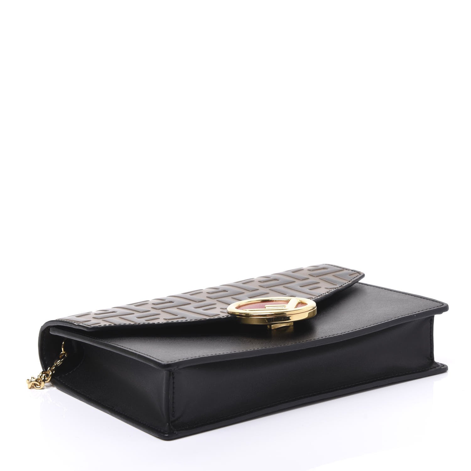 Fendi Vitello Liberty F is Fendi Bi-Color FF 1974 Embossed Medium Envelope Wallet On Chain Black Maya 3 of 9