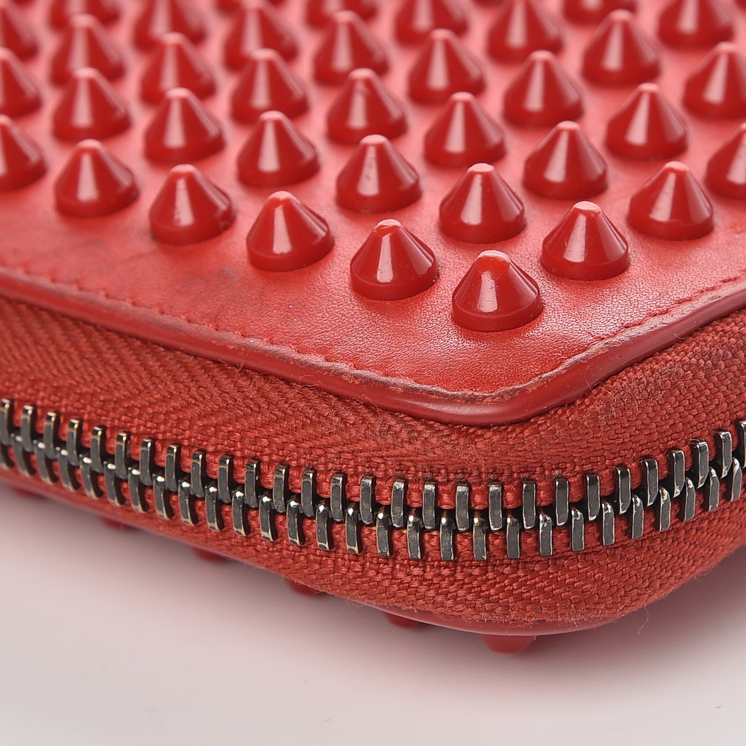 Christian Louboutin Calfskin Panettone Spiked Zip Around Wallet Rouge De Mars 7 of 18