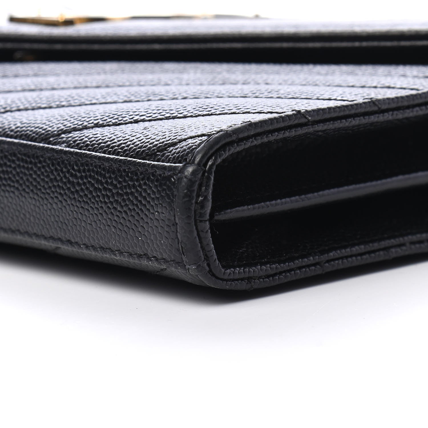Saint Laurent Grain De Poudre Matelasse Chevron Monogram Chain Wallet Black 8 of 10