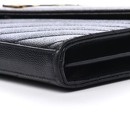 Saint Laurent Grain De Poudre Matelasse Chevron Monogram Chain Wallet Black 8 of 10
