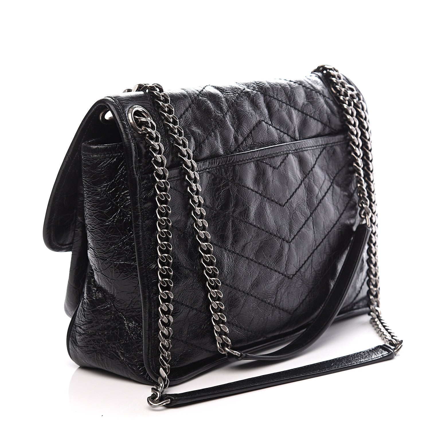Saint Laurent Crinkled Calfskin Matelasse Monogram Medium Niki Chain Satchel Black 2 of 9