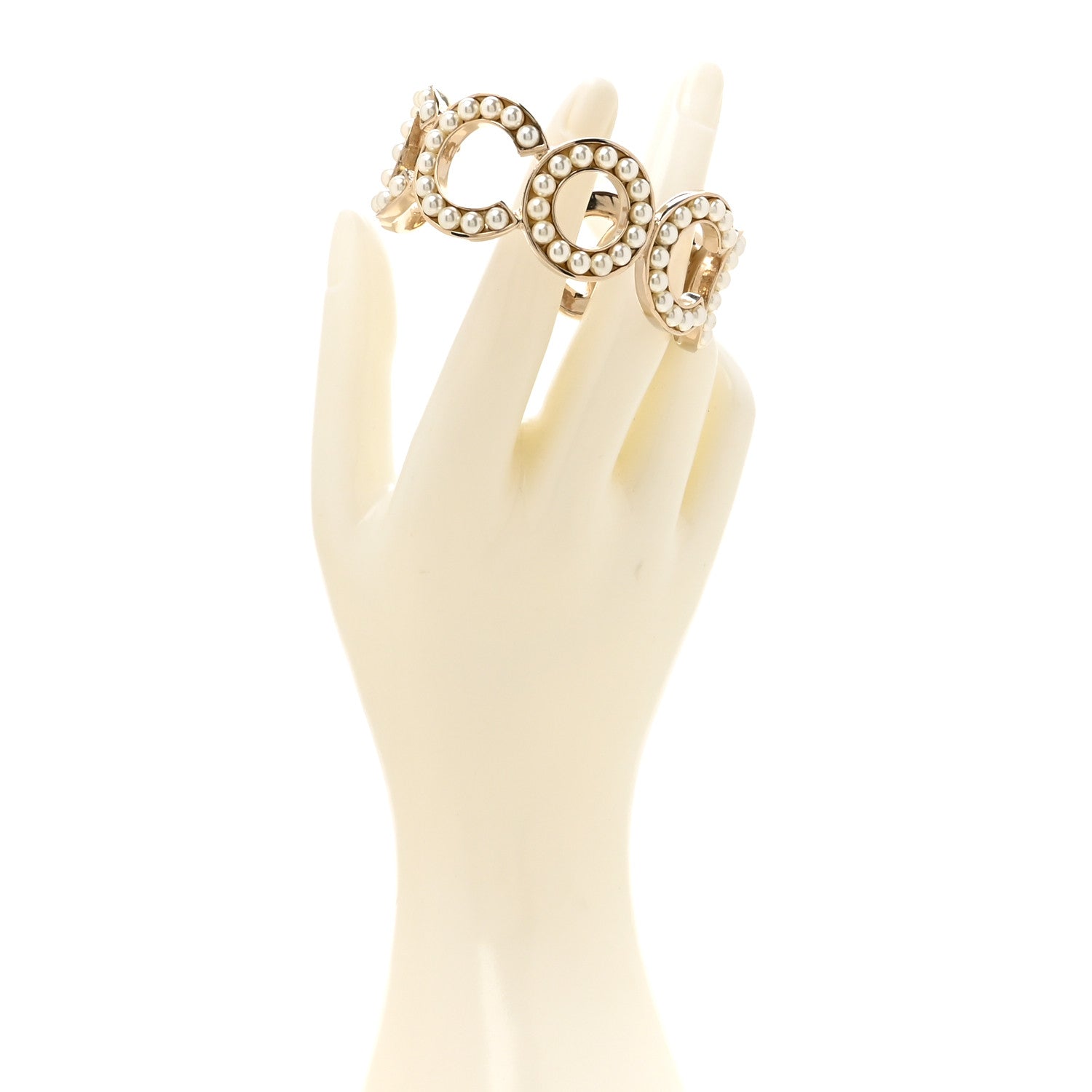 Chanel Crystal CC Coco Cuff Bracelet S Gold White 2 of 4