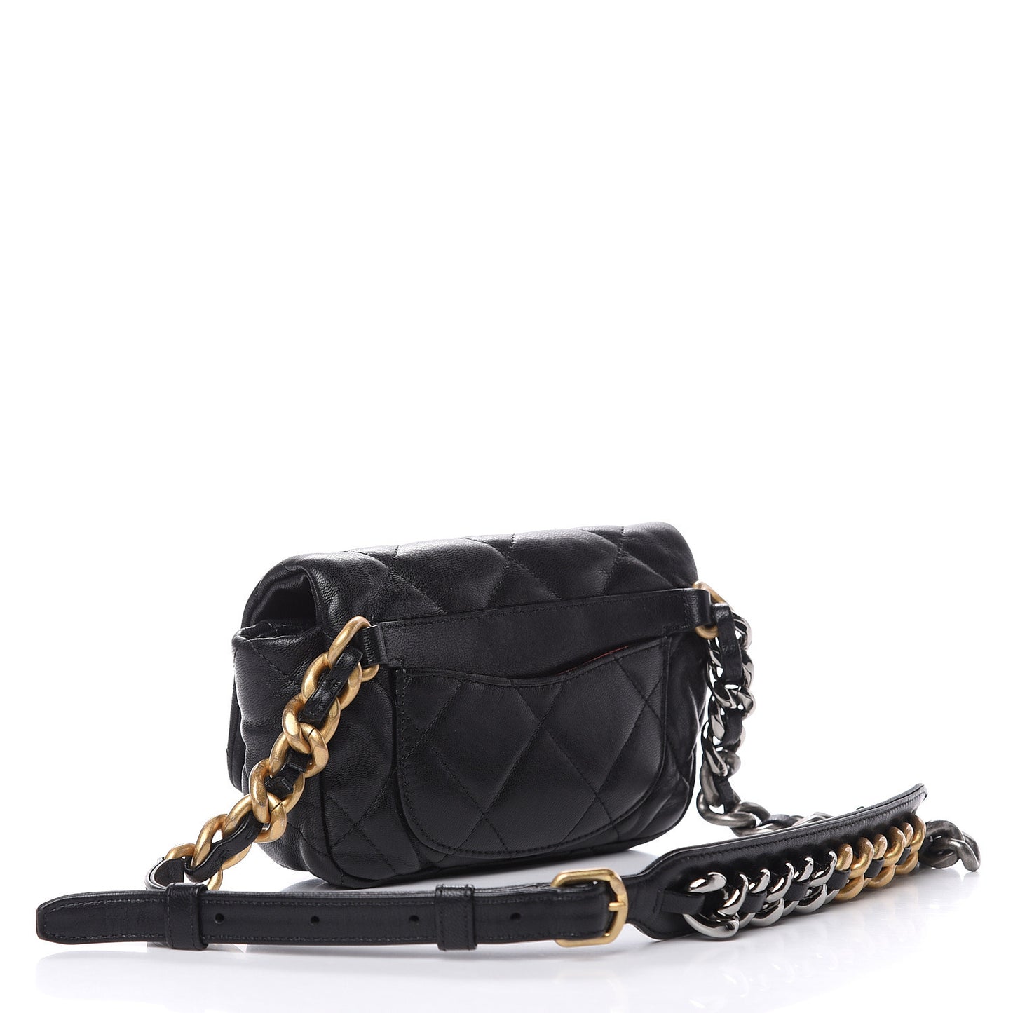 Lambskin Quilted Chanel 19 Waist Bag Black