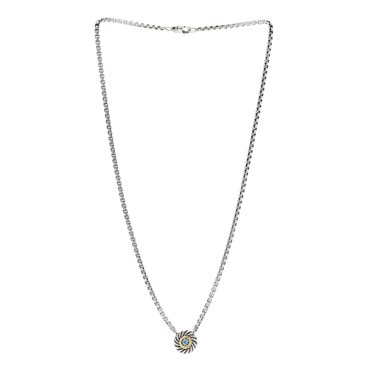 Sterling Silver 14K Yellow Gold Blue Topaz 12mm Cookie Pendant Necklace