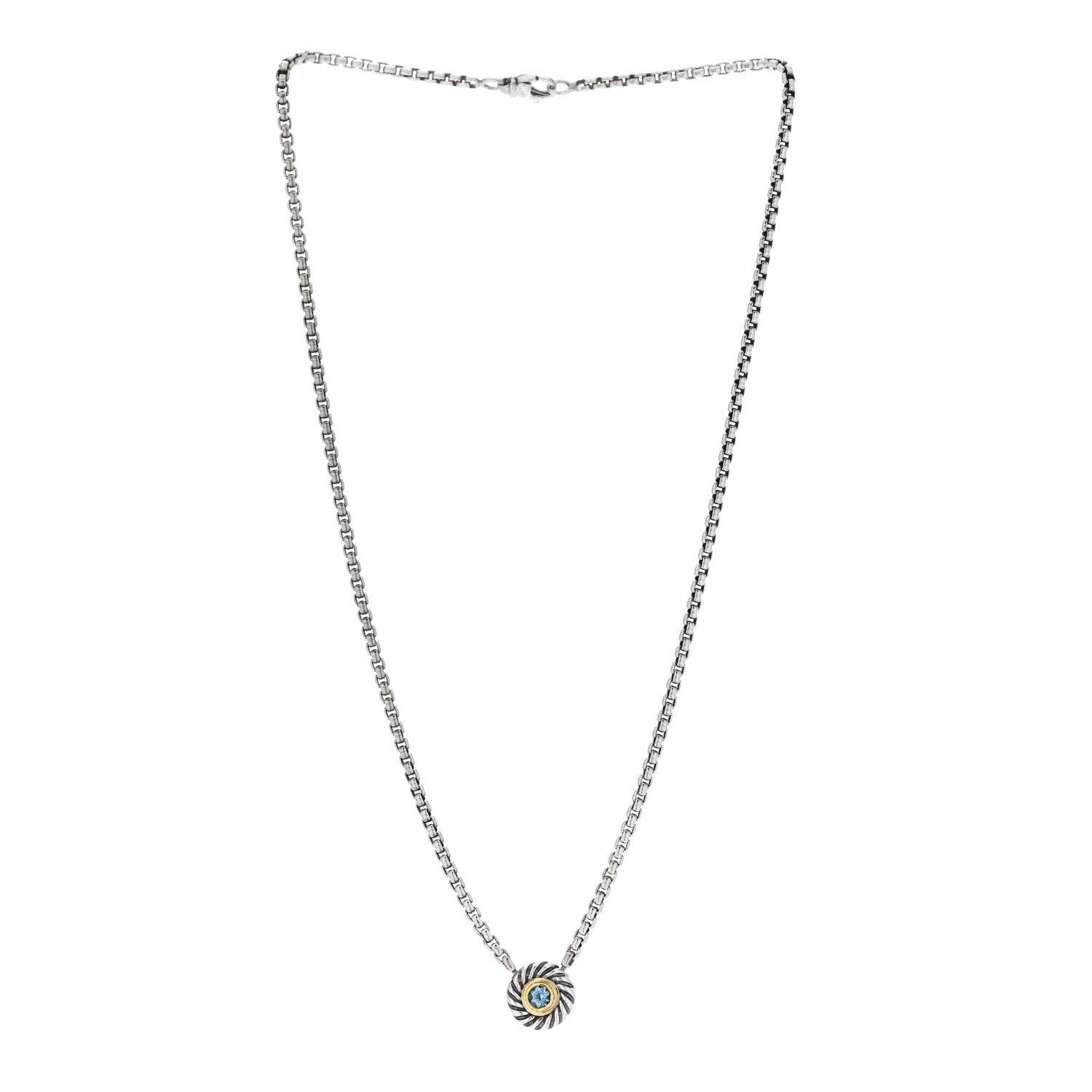David Yurman Sterling Silver 14K Yellow Gold Blue Topaz 12mm Cookie Pendant Necklace 2 of 3