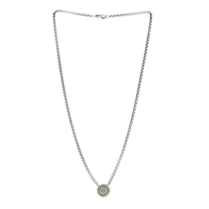David Yurman Sterling Silver 14K Yellow Gold Blue Topaz 12mm Cookie Pendant Necklace 2 of 3