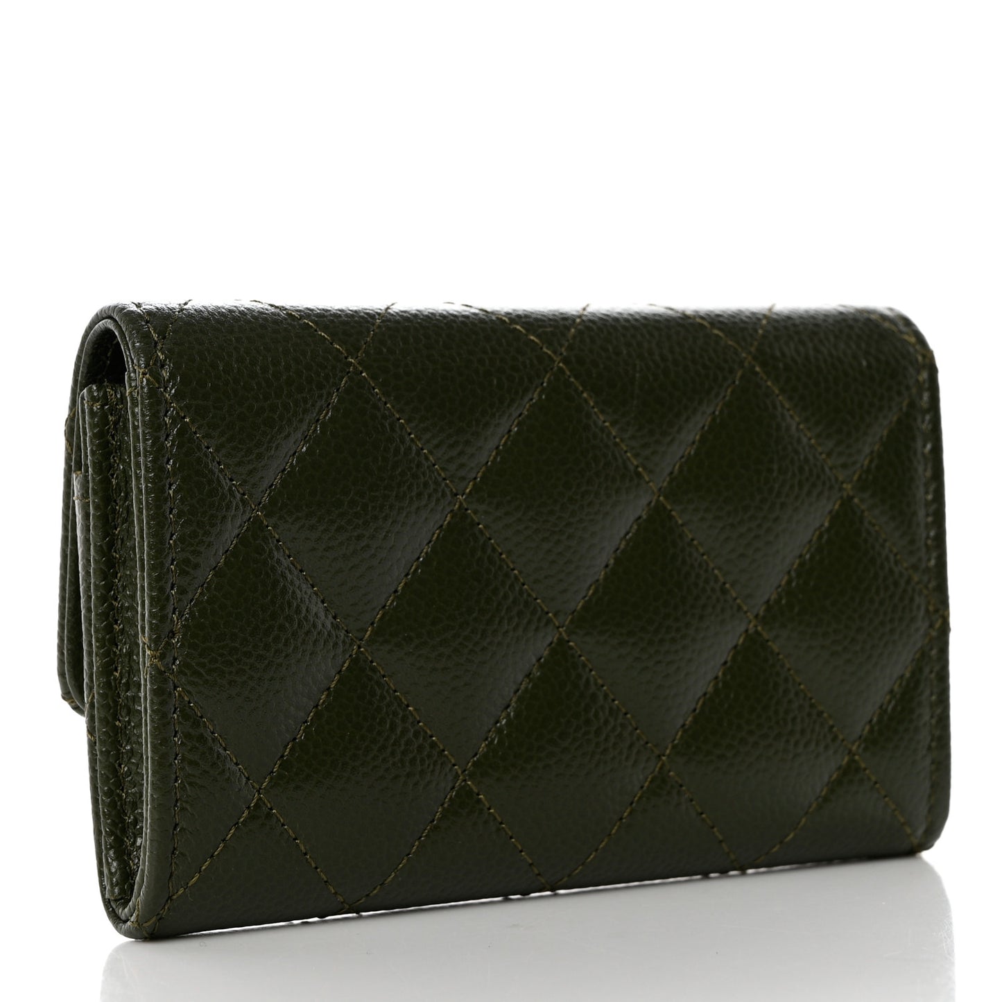 Caviar Quilted Chain CC Flap Card Holder Khaki