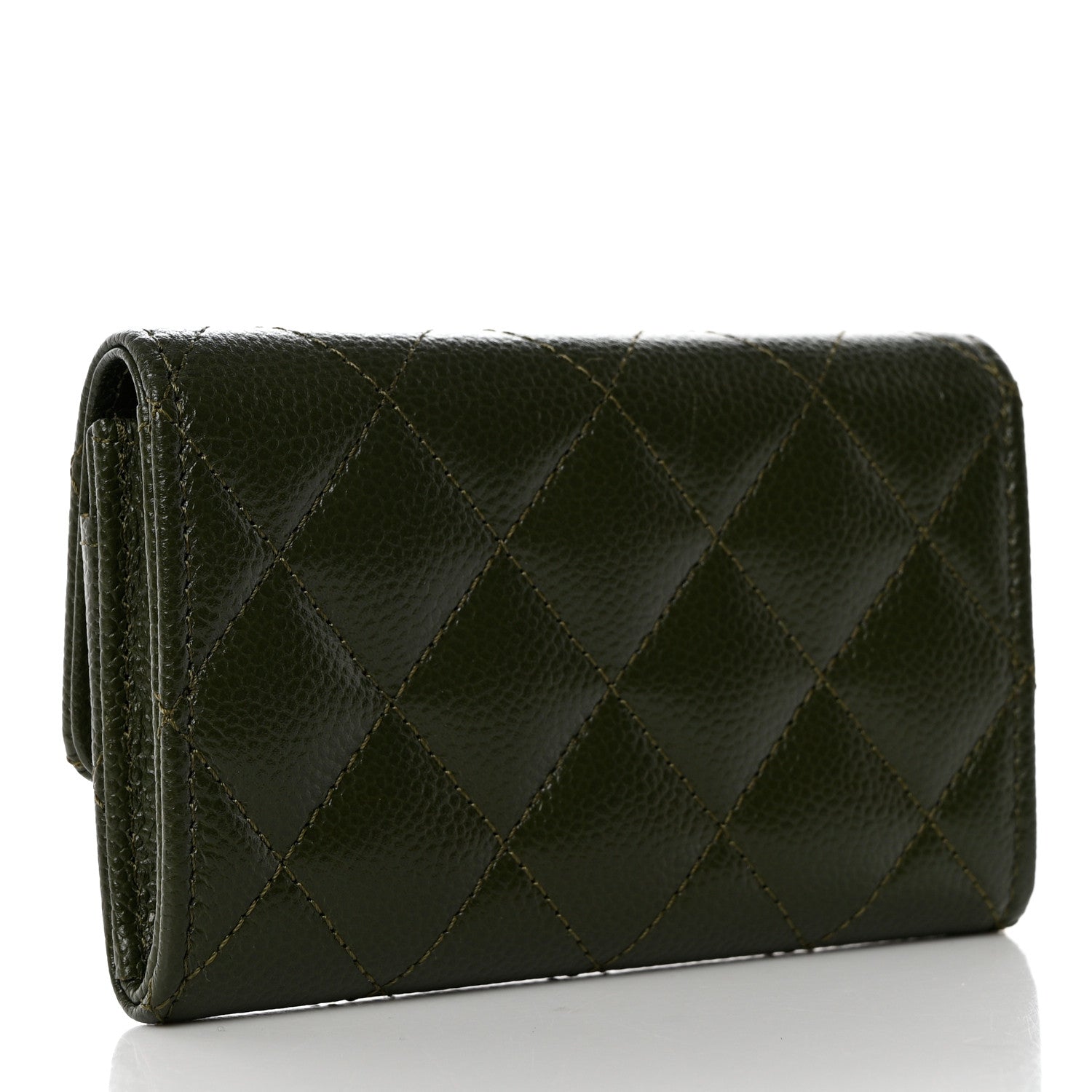 Chanel Caviar Quilted Chain CC Flap Card Holder Khaki 3 of 9