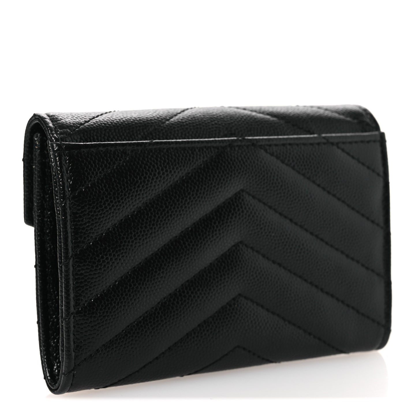 Grain De Poudre Matelasse Chevron Small Monogram Envelope Wallet Black