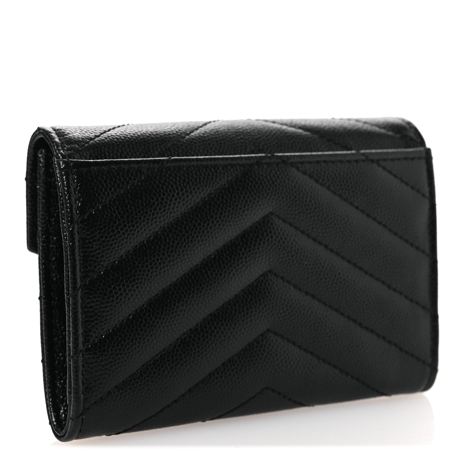 Saint Laurent Grain De Poudre Matelasse Chevron Small Monogram Envelope Wallet Black 3 of 8