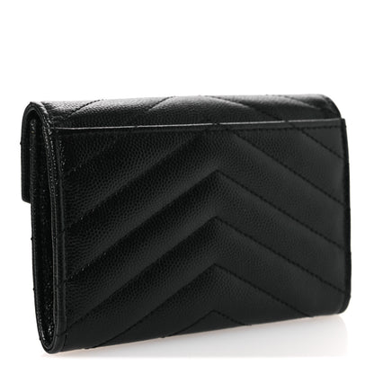 Saint Laurent Grain De Poudre Matelasse Chevron Small Monogram Envelope Wallet Black 3 of 8