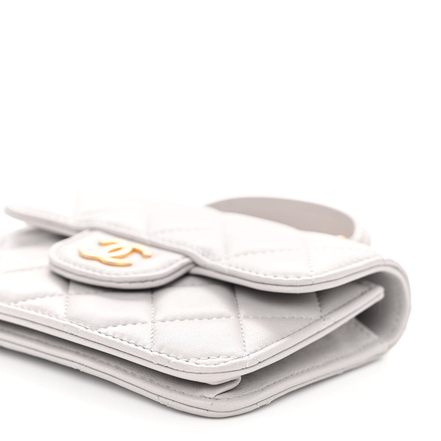 Lambskin Quilted Top Handle Flap Coin Purse With Chain Grey