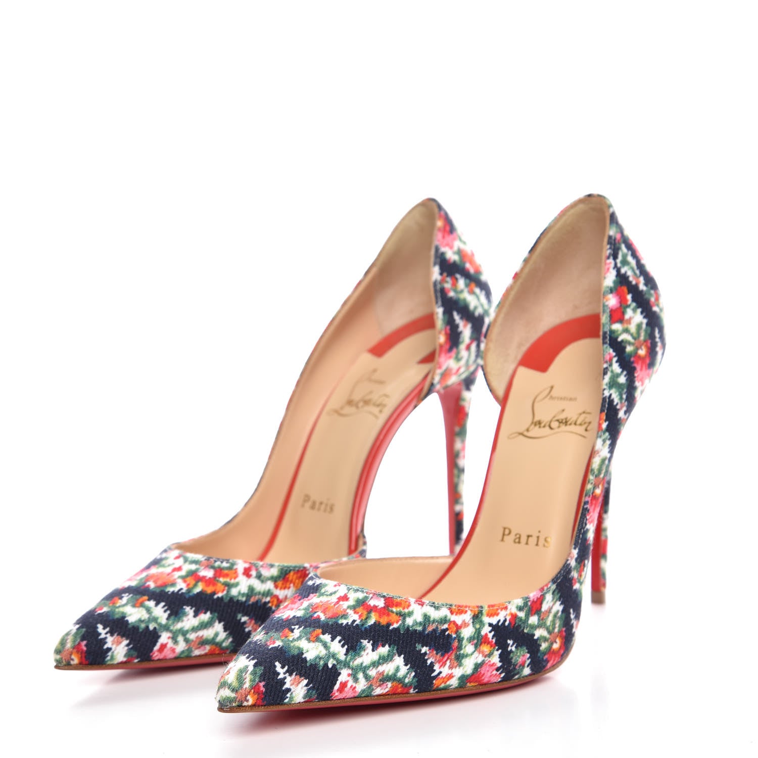 Christian Louboutin Denim Floral Iriza 100 Pumps 37 Multi Bisou 3 of 8
