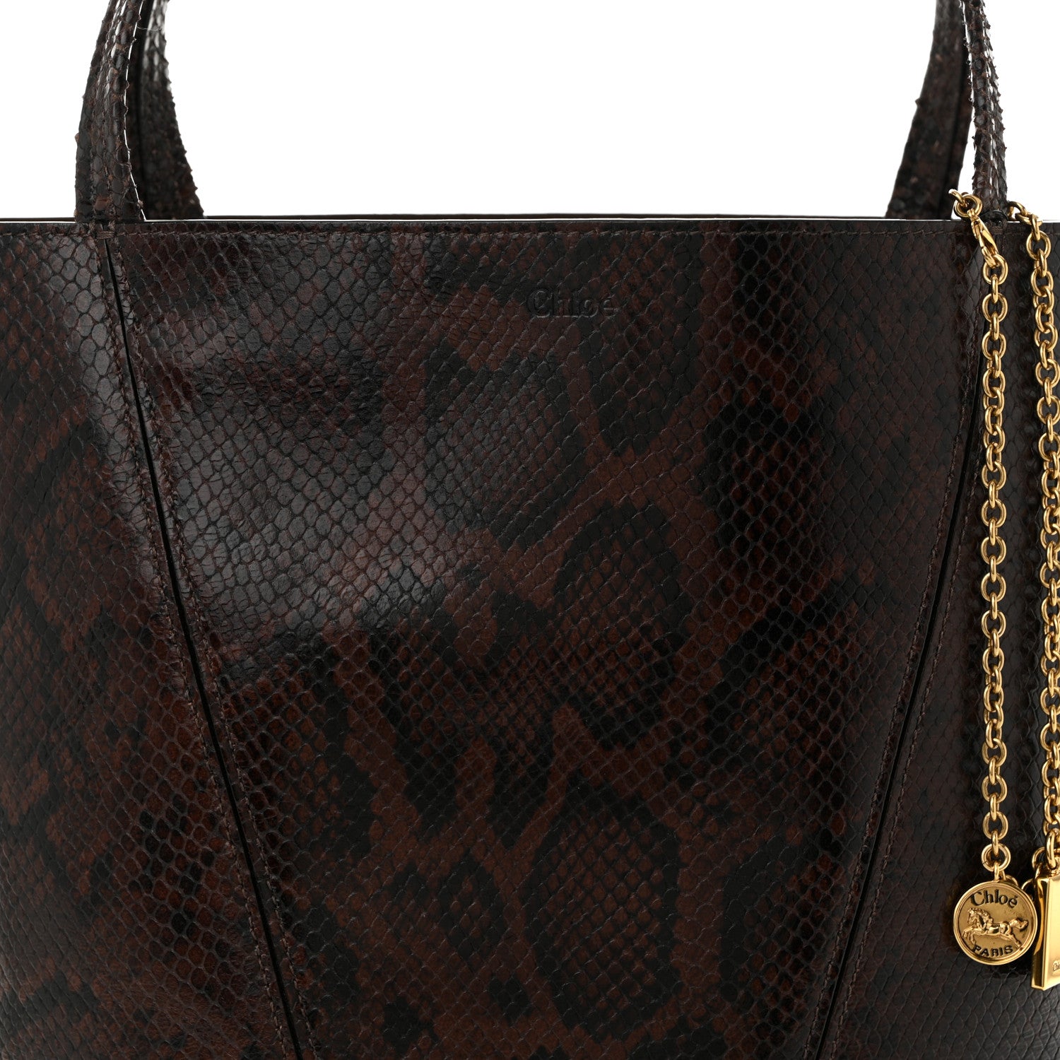 Chloe Goatskin Snakeskin Embossed Spin Tote Sooty Brown 8 of 10