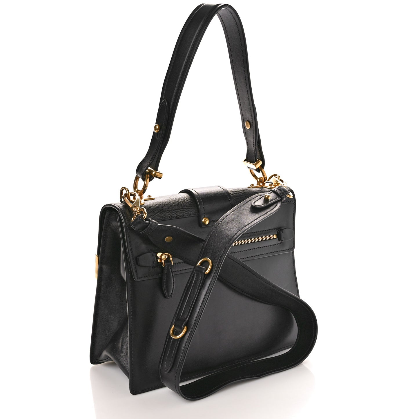 City Calfskin Saffiano Cahier Top Handle Bag Black