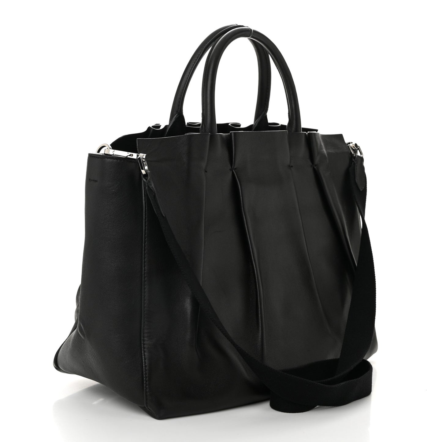 Calfskin Pleated Peggy Tote Black