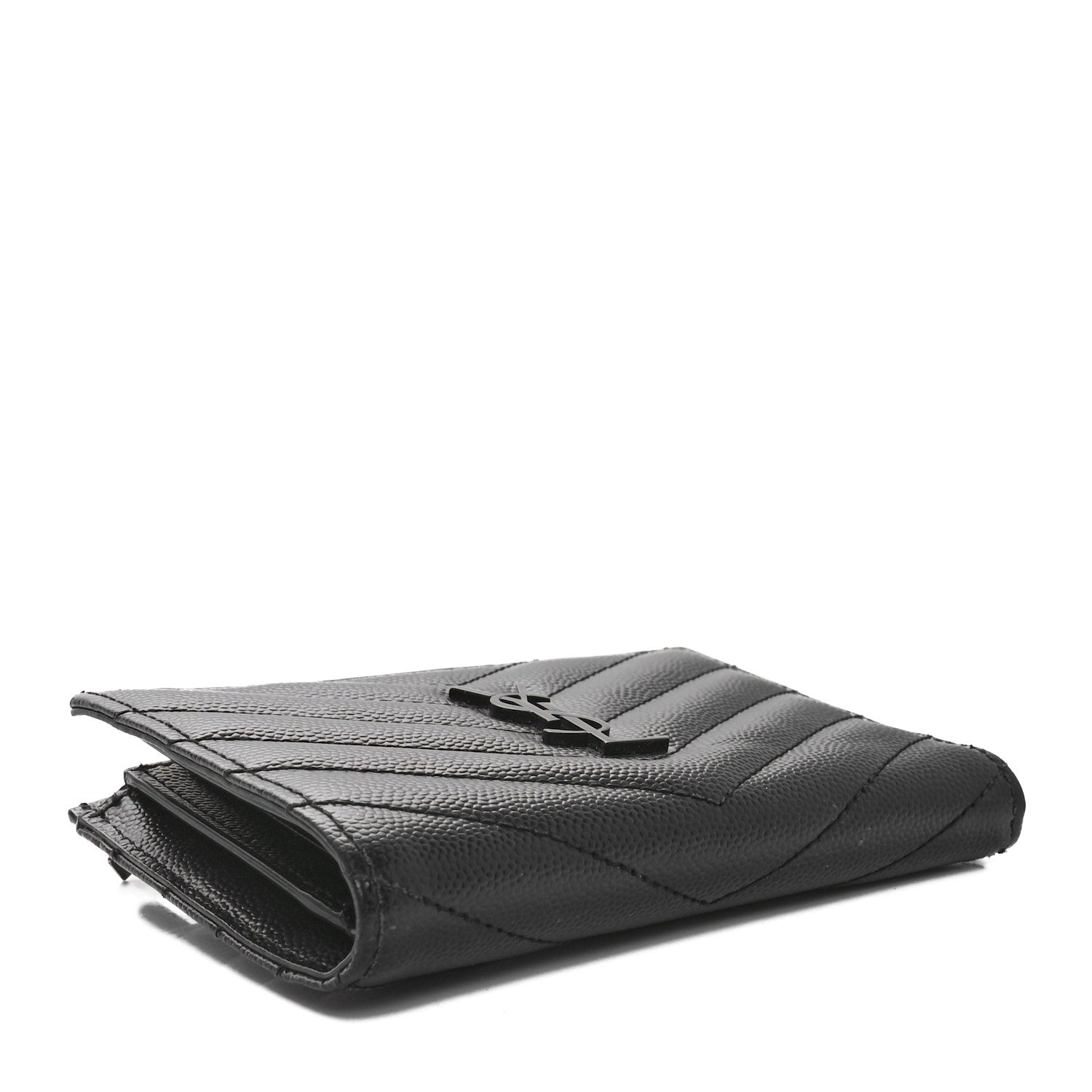 Saint Laurent Grain De Poudre Matelasse Chevron Monogram Monochrome Zipped Two-Part Wallet Black 4 of 9