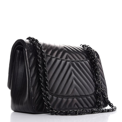 Chanel Lambskin Chevron Quilted Jumbo Double Flap So Black 3 of 9
