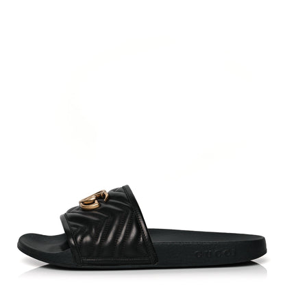 Gucci Nappa Matelasse Rubber Mens GG Marmont Slide Sandals 38 Black 1 of 7