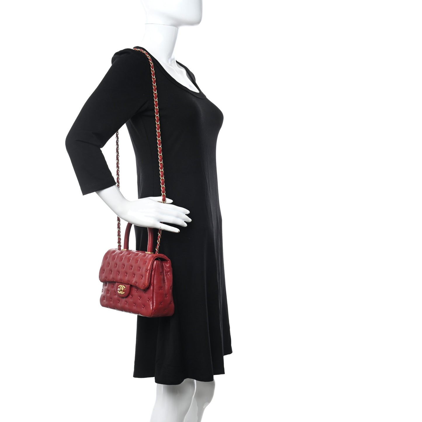 Lambskin Cross Stitch Mini Coco Handle Flap Red