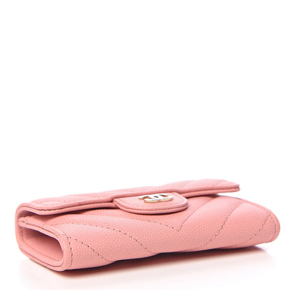 Chanel Caviar Chevron Quilted Flap Card Holder Pink 4 of 9