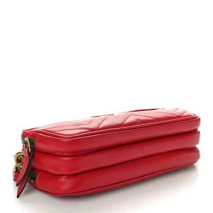 Gucci Calfskin Matelasse Mini GG Marmont Chain Crossbody Bag Hibiscus Red 4 of 11