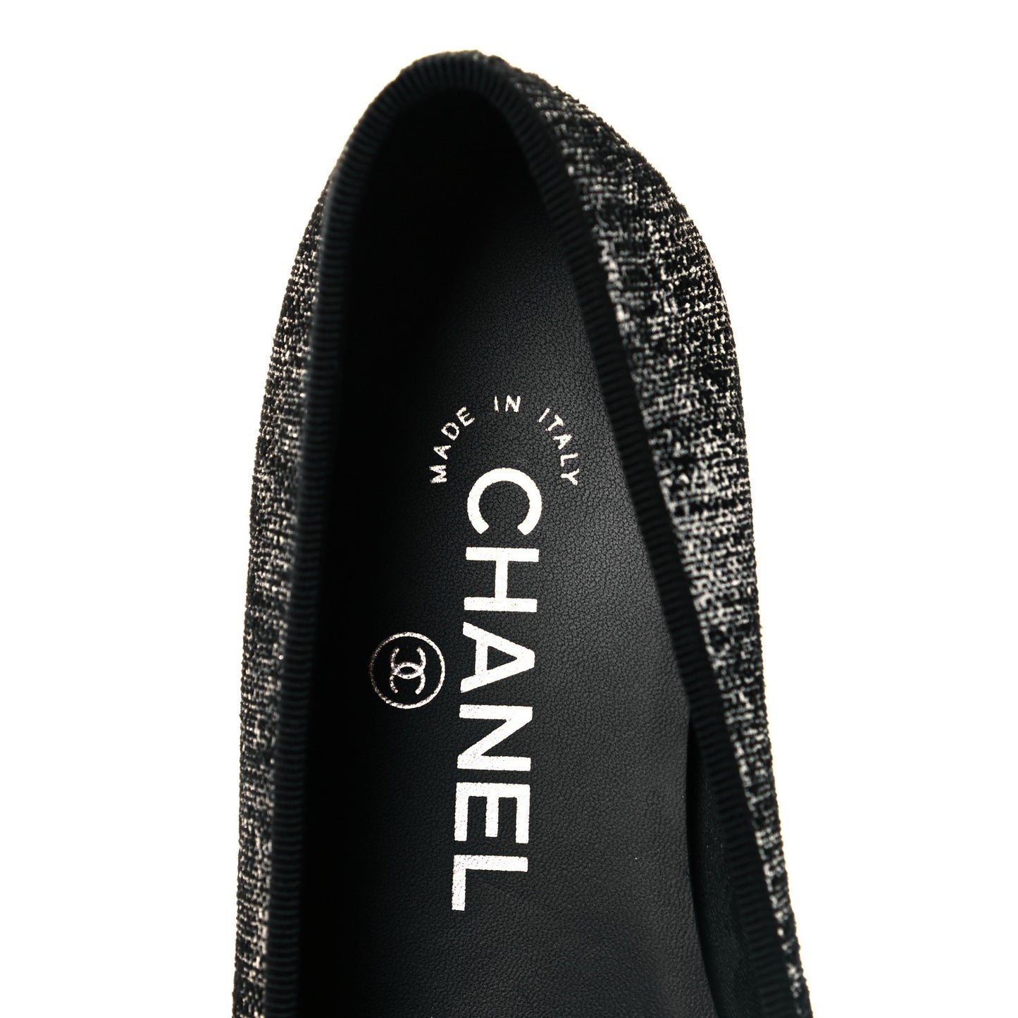 Suede Kidskin Grosgrain CC Cap Toe Ballerina Flats 36.5 Silver Black