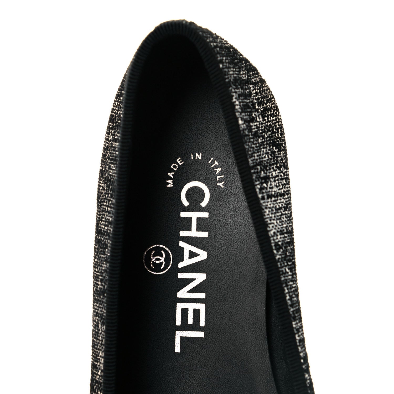 Chanel Suede Kidskin Grosgrain CC Cap Toe Ballerina Flats 36.5 Silver Black 7 of 10
