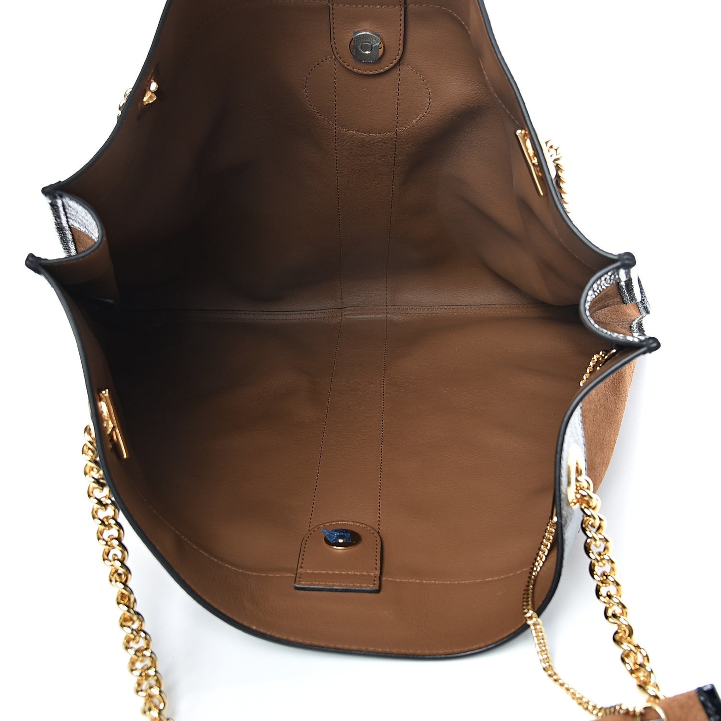 Suede Patent Large Rajah Chain Tote Nocciola Black