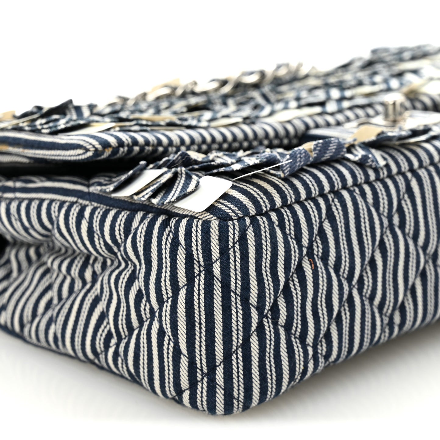 Canvas Sequin Stripe Medium Double Flap Navy Blue